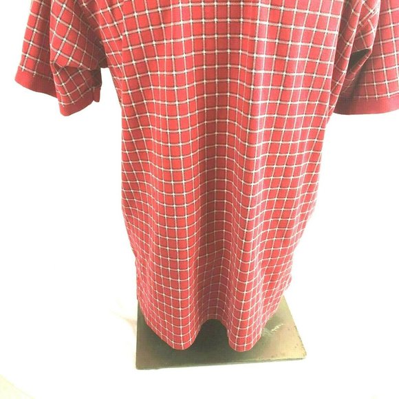 Eddie Bauer Polo Golf Mens Plaid Shirt Top Medium Red Short Sleeve Pullover - Picture 7 of 8